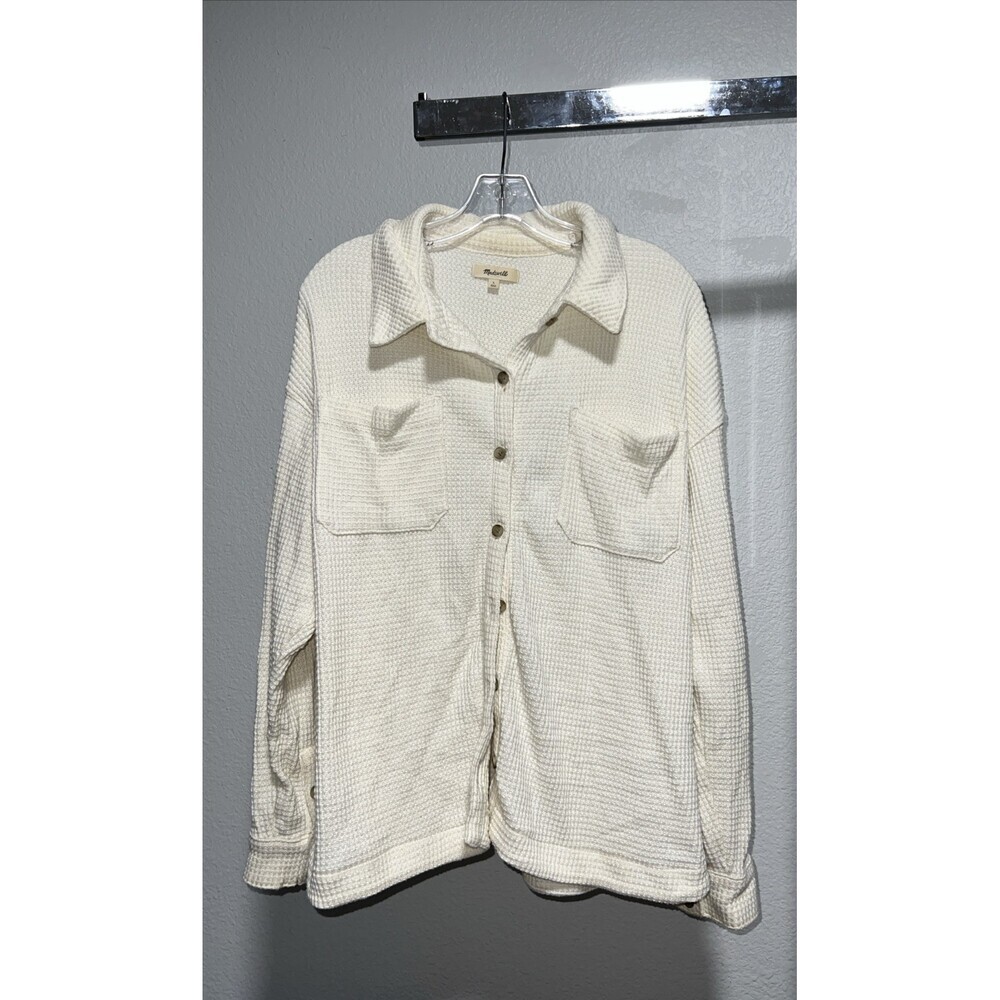 Madewell Waffle Knit Shirt Jacket Button Front Women's Size Large Cream